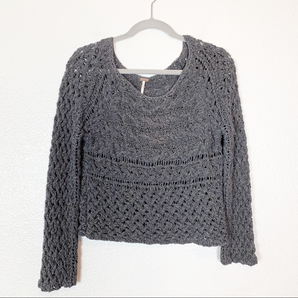 Free People | Gray Chunky Knit Top Boho